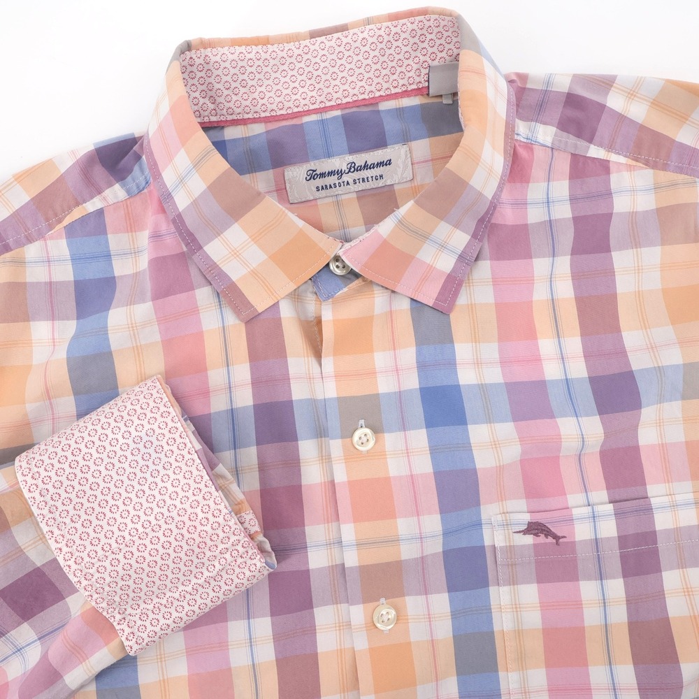 Tommy Bahama Sarasota Stretch Plaid Button Down Long Sleeve Shirt Mens Large